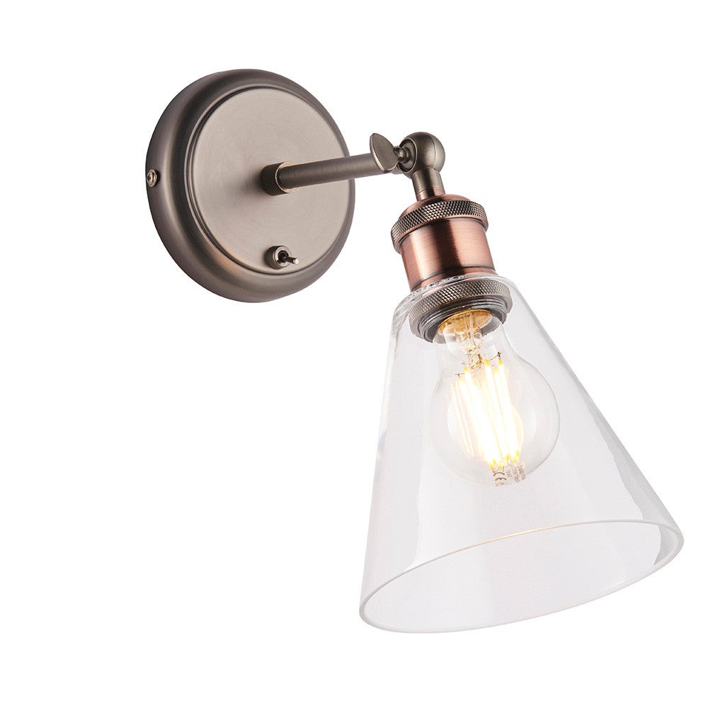 Kinkiet z włącznikiem HAL postarzany cynowy 1xE27x40W metal wym:26,7x17x32cm IP20 Endon