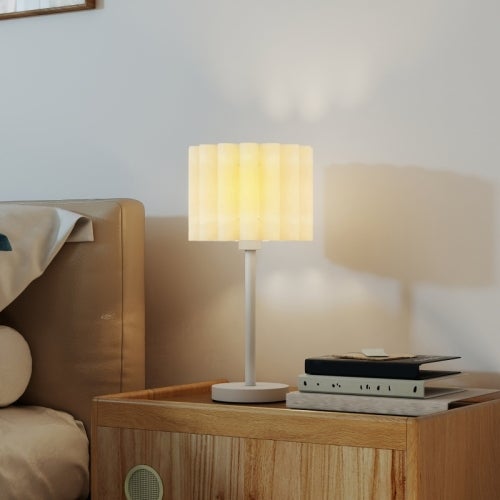 Biała lampa stołowa, falisty abażur lampka nocna, oprawa z gwintem E27 z włącznikiem do salonu, sypialni & pokoju gier dla dzieci