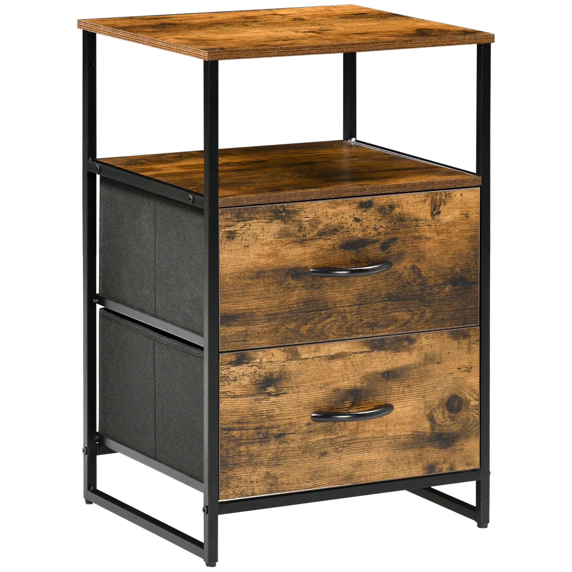 Szafka nocna z 2 tkanina szuflady stolik boczny mały przechowywanie meble industrialny styl 2 -szuflada skrzynia - 45 x 40 x 70.5 cm - drewno i metal