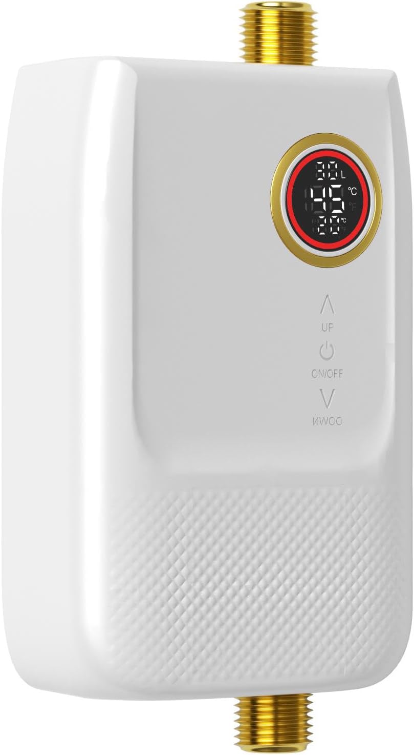 Przepływowy elektryczny podgrzewacz wody, 5500 W, 220 V, z wyświetlaczem cyfrowym, odpowiedni do kuchni, łazienek i kamperów (biały).