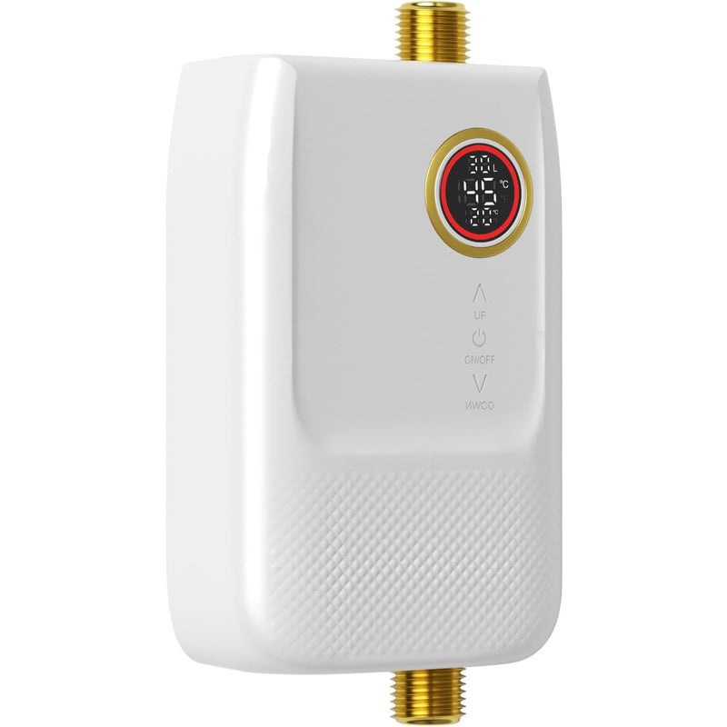 Przepływowy etryczny podgrzewacz wody, 5500 W, 220 V, z wyświetlaczem cyfrowym, odpowiedni do kuchni, łazienek i kamperów (biały).