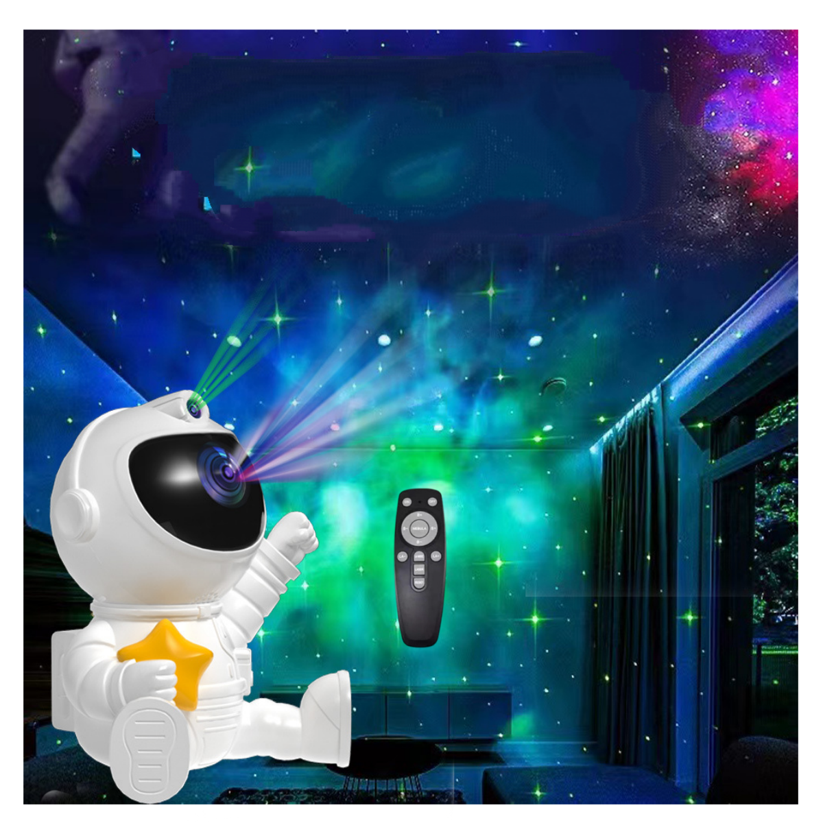 Projektor galaktyki Astronaut, projektor nieba LED, pilot zdalnego sterowania i timer, projektor do dekoracji pokoju, lampka nocna, obrotowy projektor