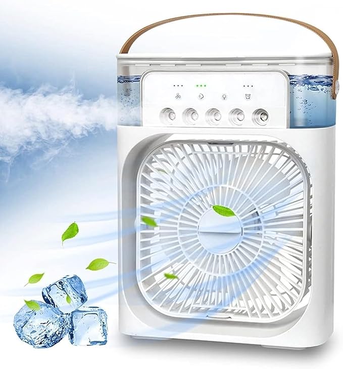 4-w-1 przenośny klimatyzator – biały mini wentylator chłodzący z funkcją rozpylania mgiełki wodnej – 3 prędkości – wentylator stołowy – do domu i bi