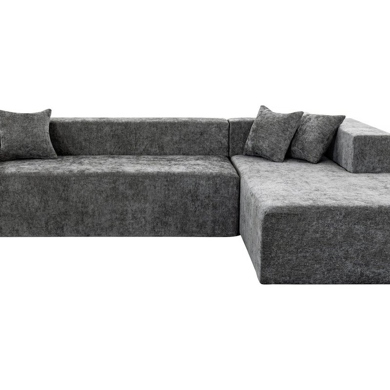 Narożna sofa "Tessaro" z teksturowanej tkaniny - 4-osobowa - szara