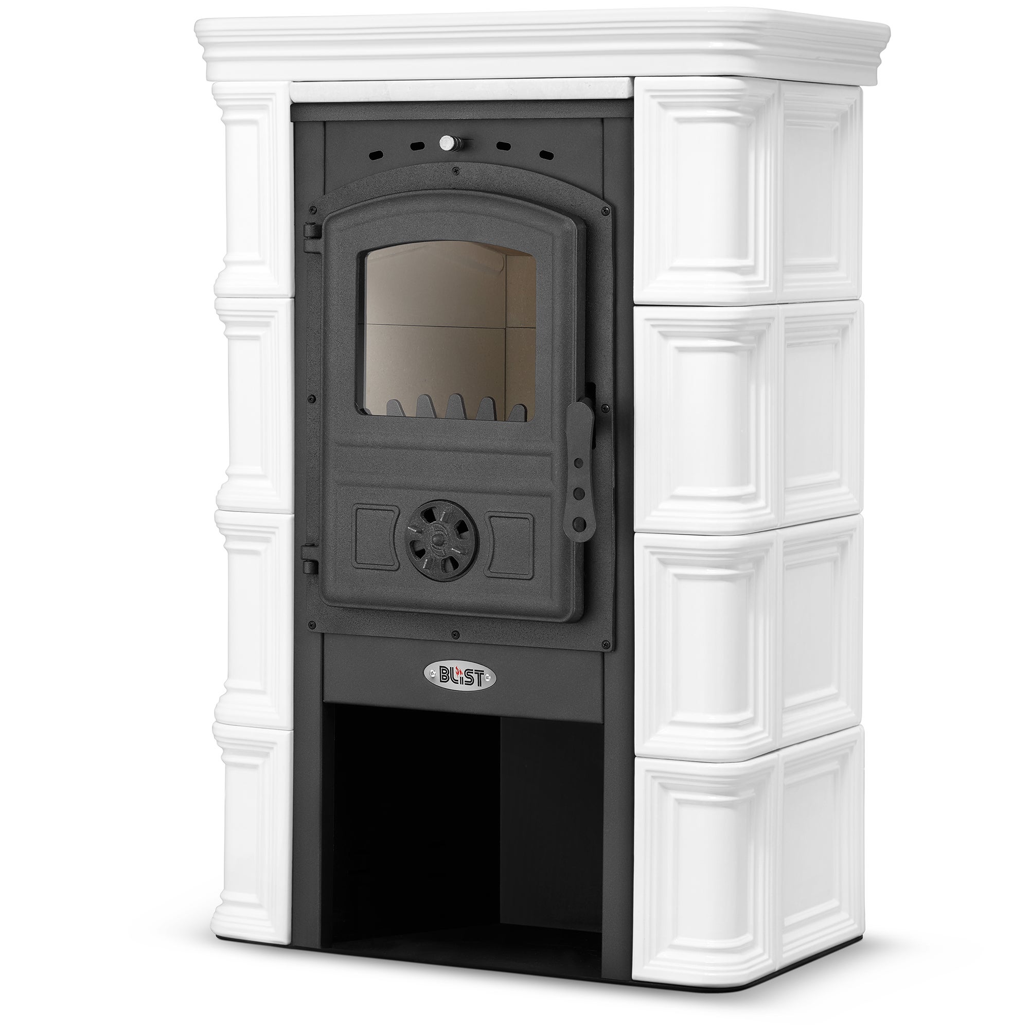 Piec kominek piecyk koza kaflowy żeliwny ceramiczny ELBE biały 7,5 kW