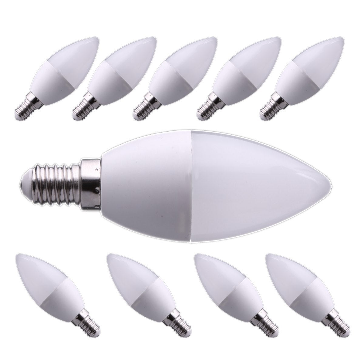 Zestaw 10x żarówka LED E14, cienkie gniazdo żarówki, 7W C37, 7W, przysłona 330º (chłodna biel 6000K)
