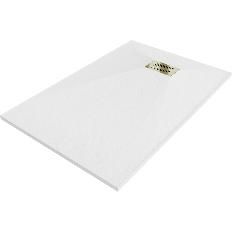 Mexen Hugo brodzik prostokątny SMC 130 x 80 cm, biały, maskownica złota - 42108013-G