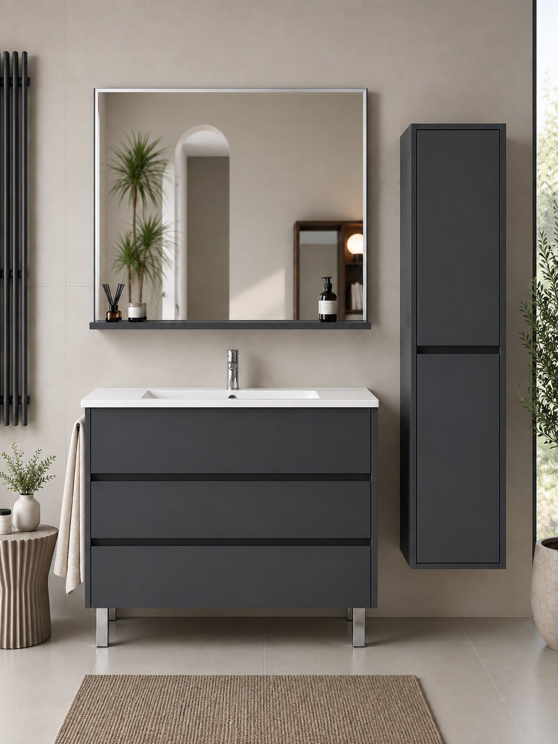 Szafka łazienkowa z umywalką ORIGENBATH IMPERIA bez lustra 60x45 cm grafitowy z kolumną