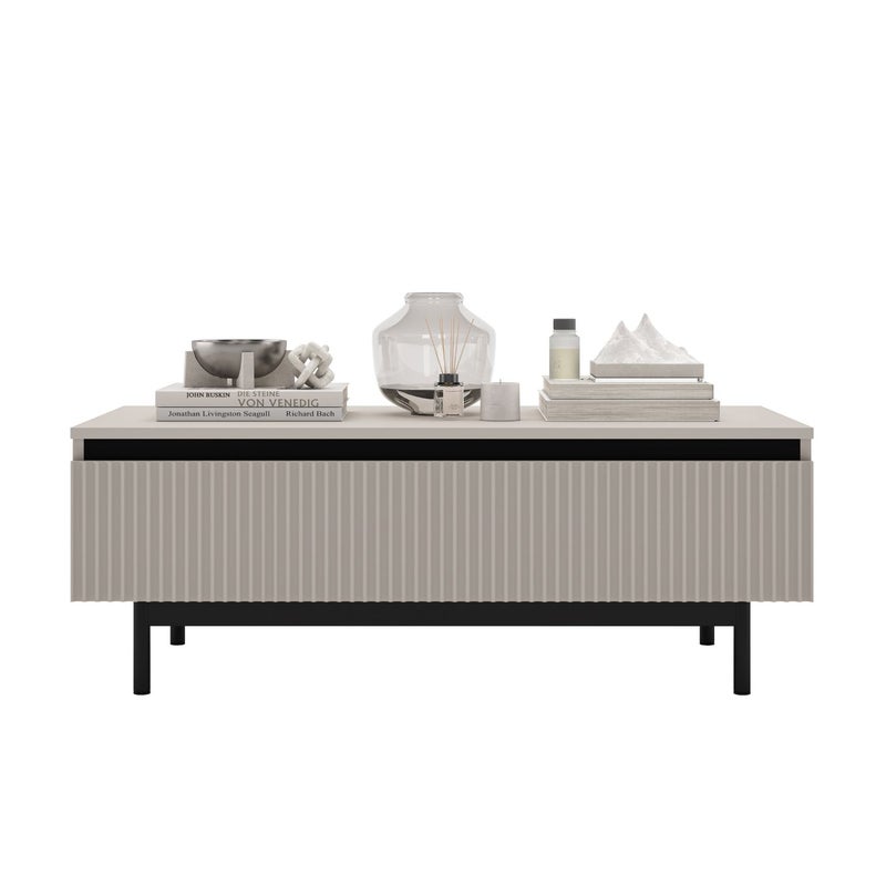Stolik kawowy Glamour prostokątny 109 cm kaszmir mat, czarna rama, ława do salonu