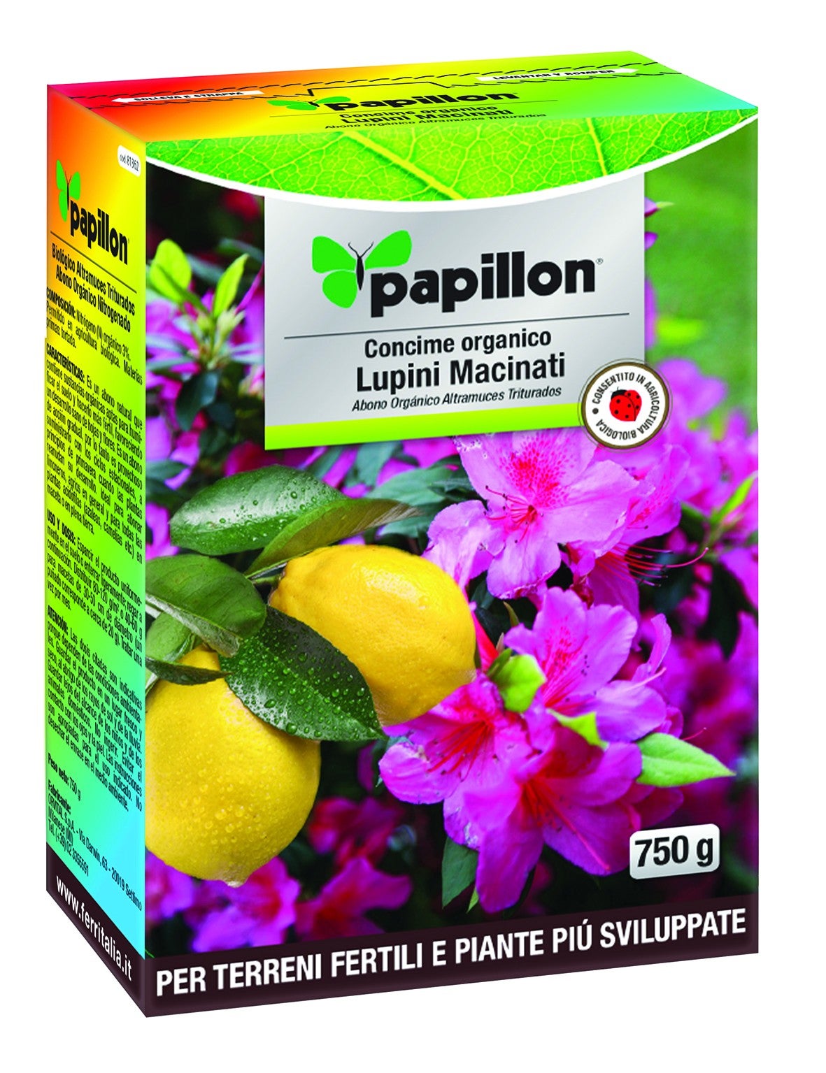 Fertilizante orgânico Papillon, tremoço moído, 750 gramas
