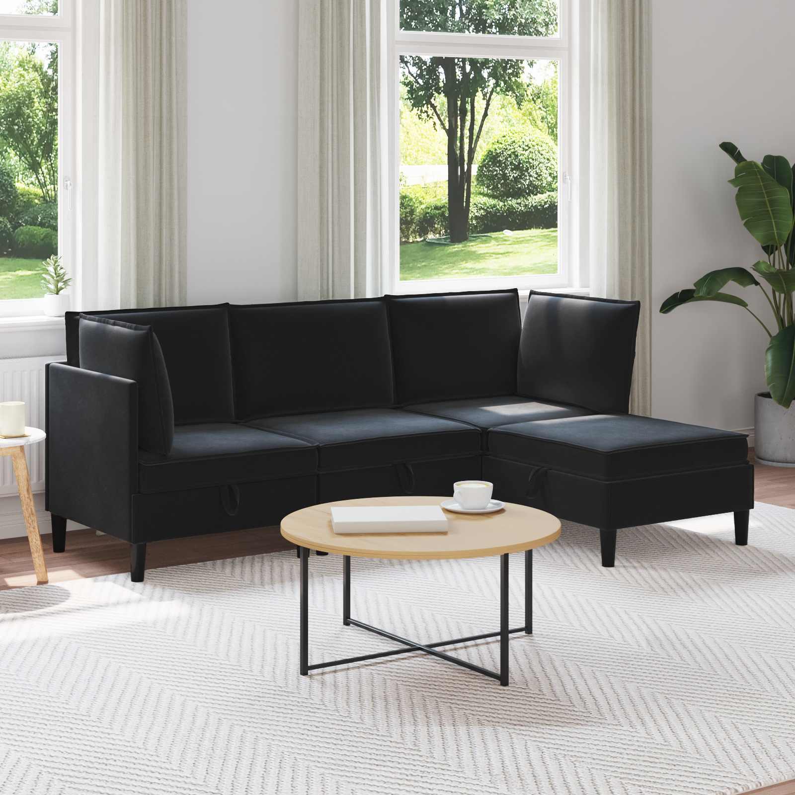 Zestaw mebli do salonu z poduszką 4 pcs Czarny Welur vidaXL