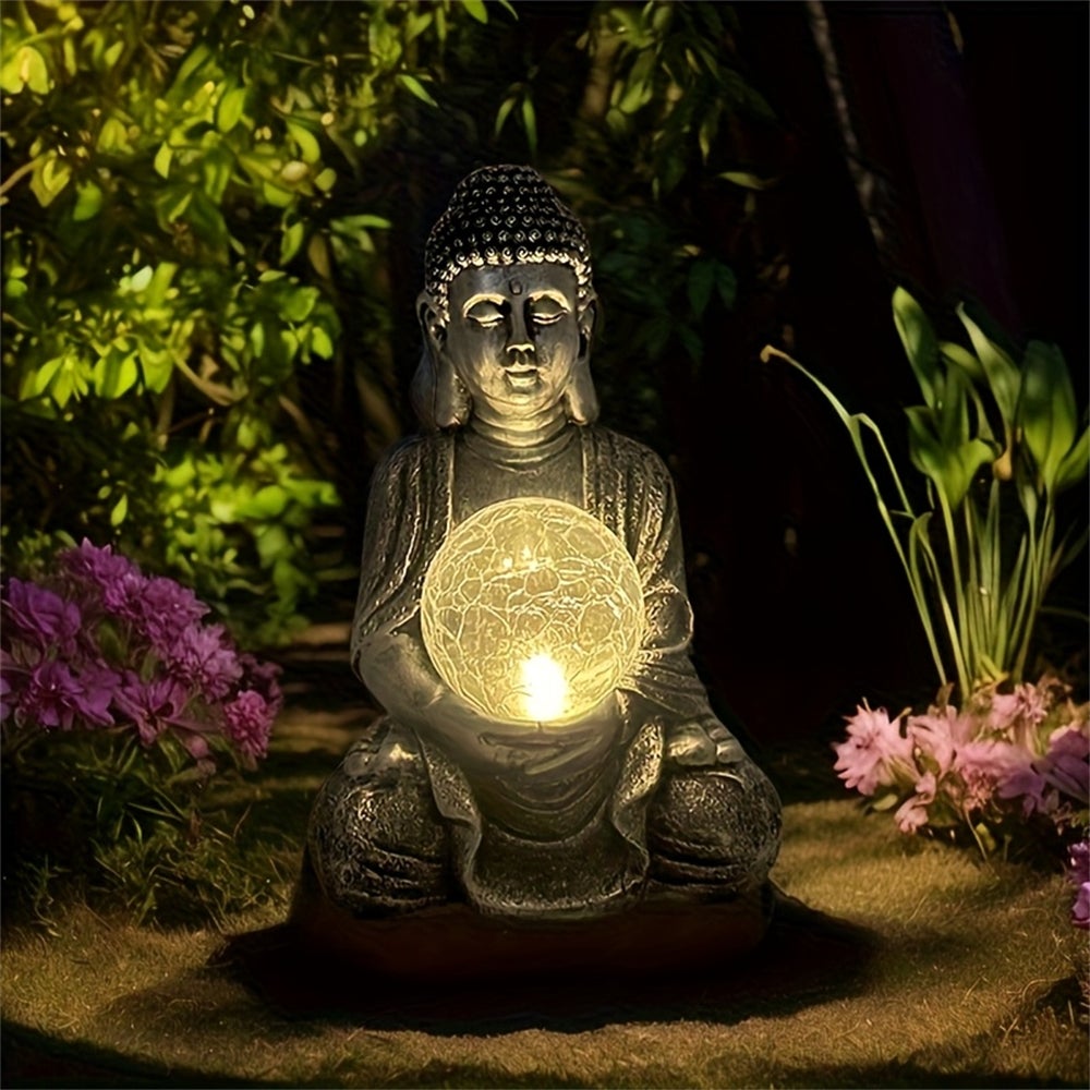 Statua Buddy z solarną lampą LED, odpowiednia do dekoracji domu, ogrodu, tarasu, trawnika i salonu.