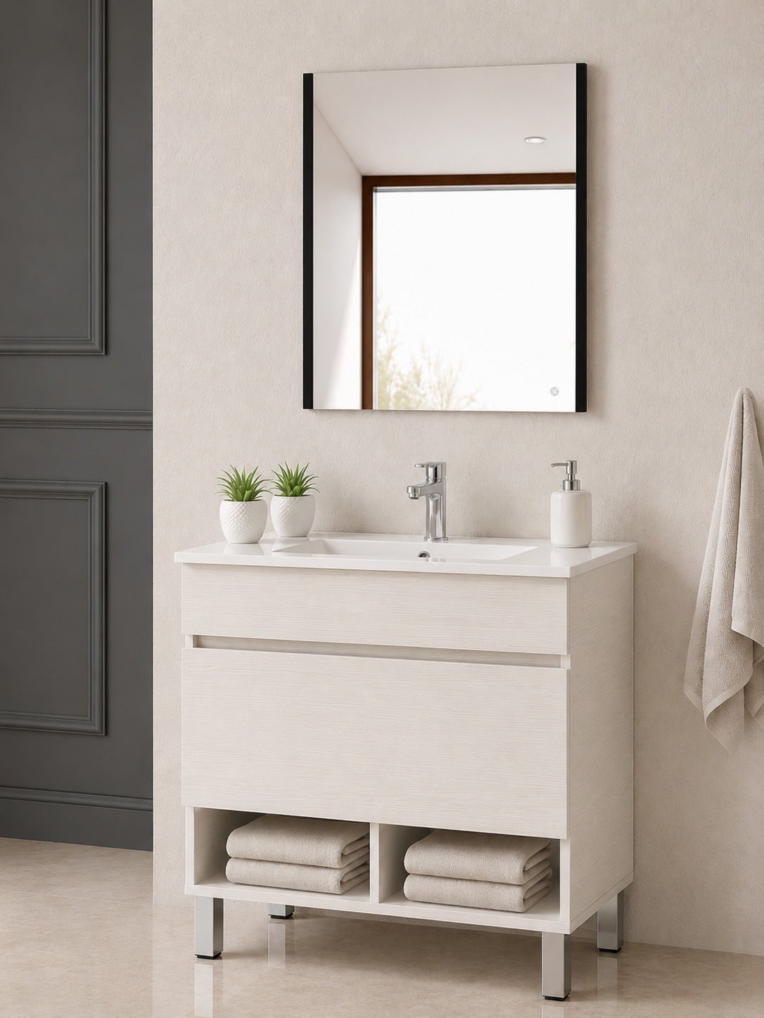Szafka łazienkowa na nóżkach z umywalką ORIGENBATH NEBARI na nóżkach z szufladą 70x40 cm biały nordycki