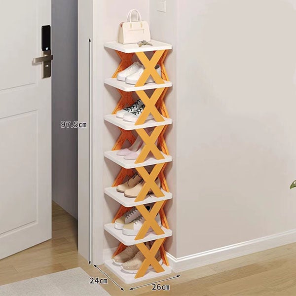 Wielofunkcyjny, wzmocniony, składany regał na buty, stojący organizer do przechowywania obuwia, 7 półek - pomarańczowy - 26*24*97.5 cm