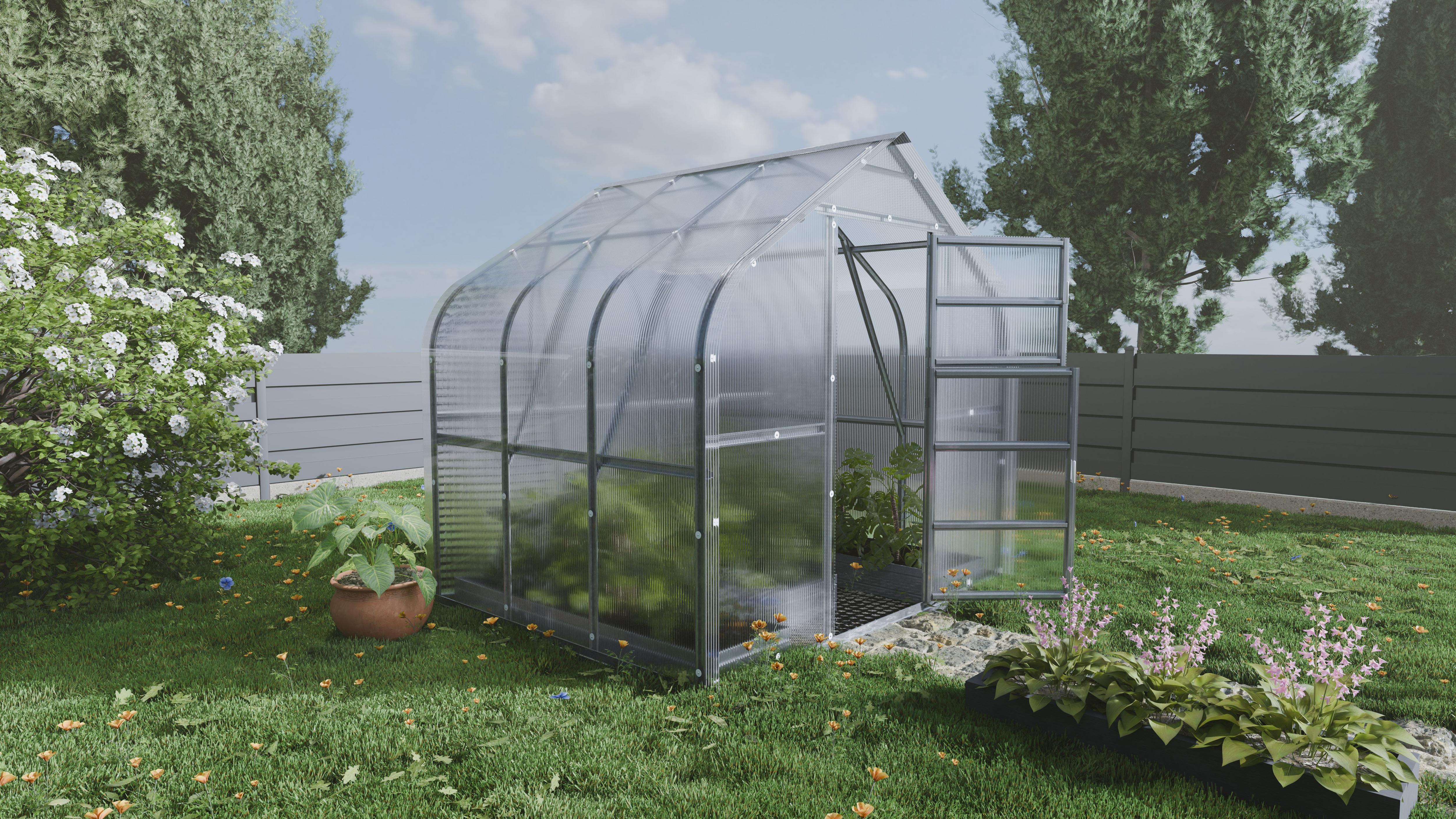 Szklarnia KLASIKA Standard 5 m2, 2,5 m x 2 m, 6 mm z pokryciem z poliwęglanu (z 1 automatycznie otwieranym dachem) 1szt.