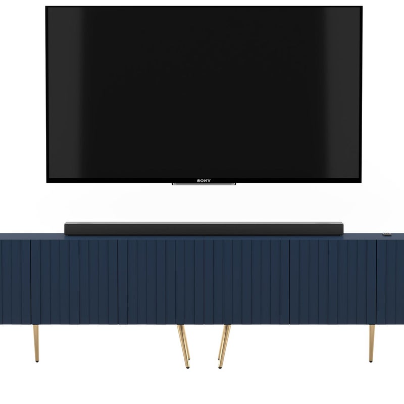 Szafka RTV Glamour 300 cm granatowy mat, komoda loft z metalowymi nogami do salonu