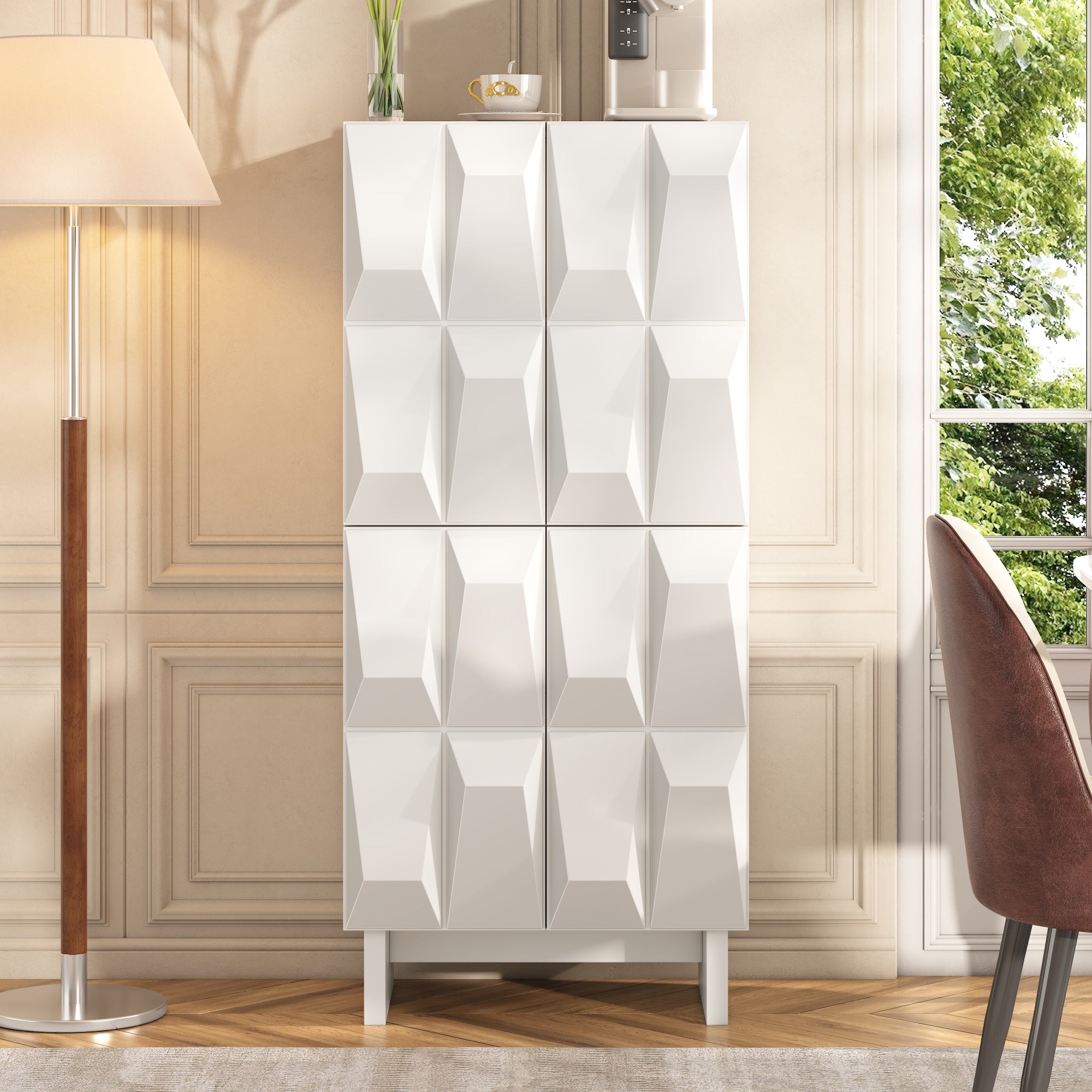 Szafka na buty z 4 drzwiami, 4 przegródkami i regulowanymi półkami - Płyta wiórowa - 60,5 x 34 x 135,5 cm - Biała