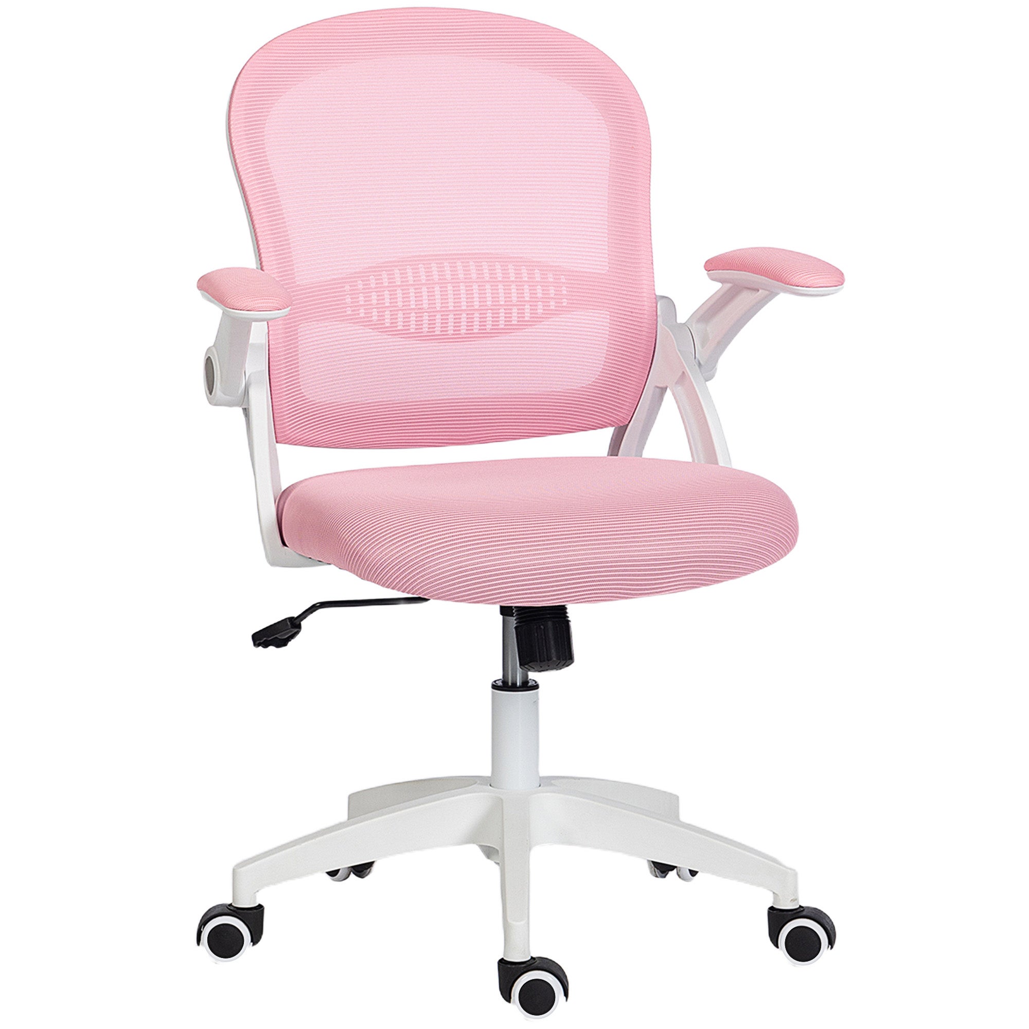 Ergonomiczny i regulowany fotel biurowy z siatkowym oparciem i wyściełanym siedziskiem, 65,5 x 61,5 x 88-97,5 cm, różowy