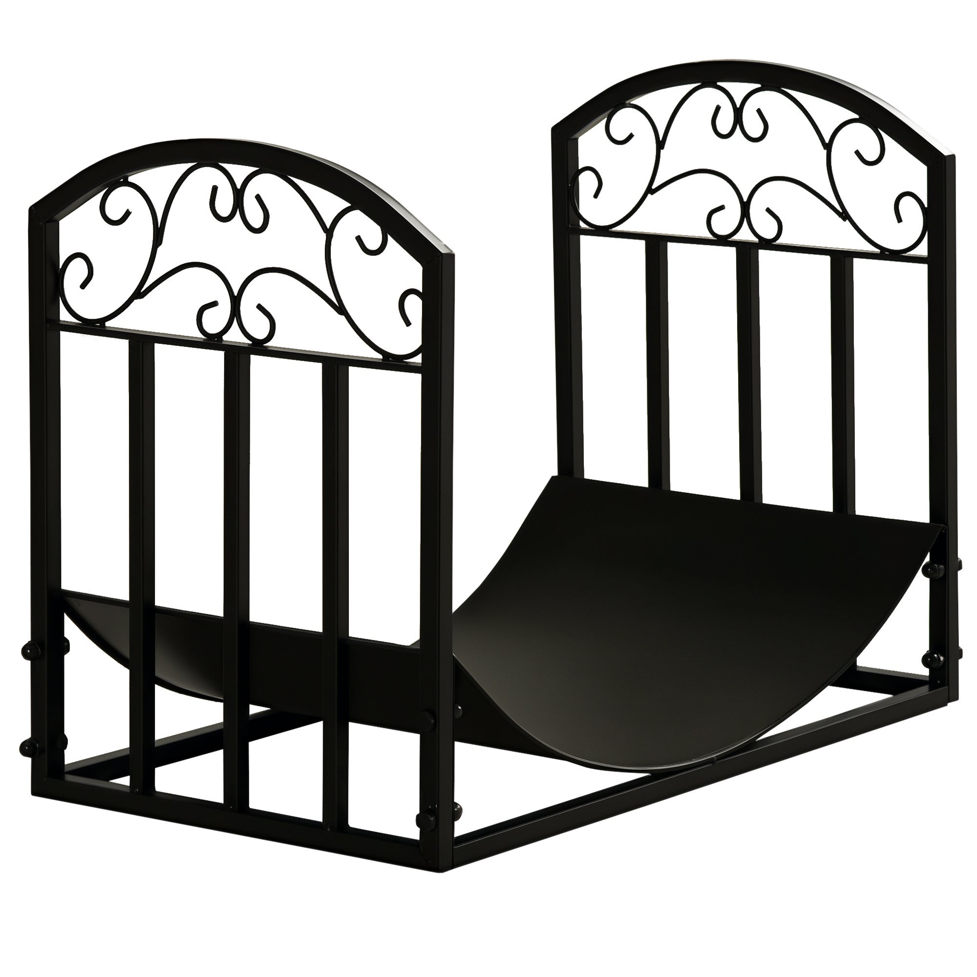 wewnątrz i na zewnątrz Metalowy stojak z zakrzywiona półka, do 60kg drewno, czarny, 60.5x36x46.5cm