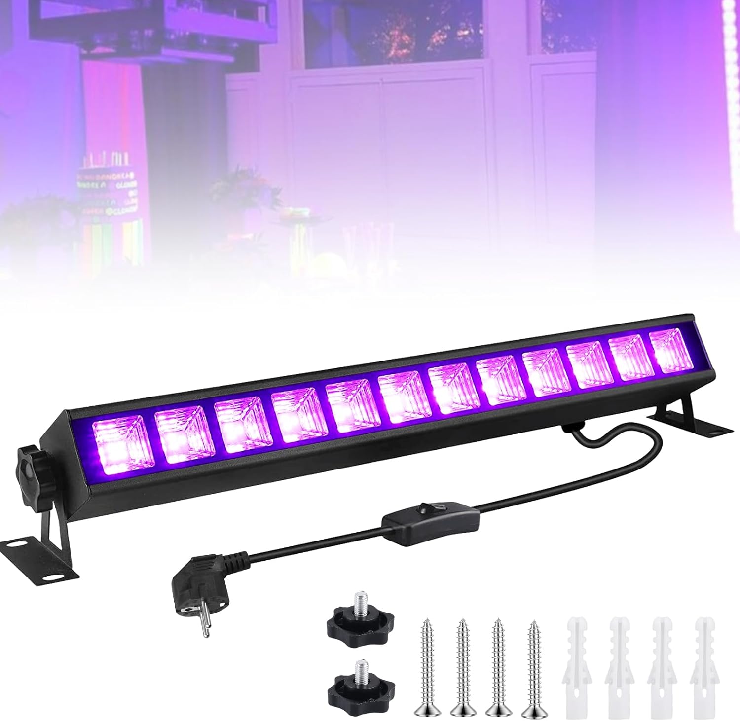 Projektor UV LED 36 W z lampą UV 395 nm i 40 diodami LED oraz przełącznikiem, idealny na imprezy i dekoracje