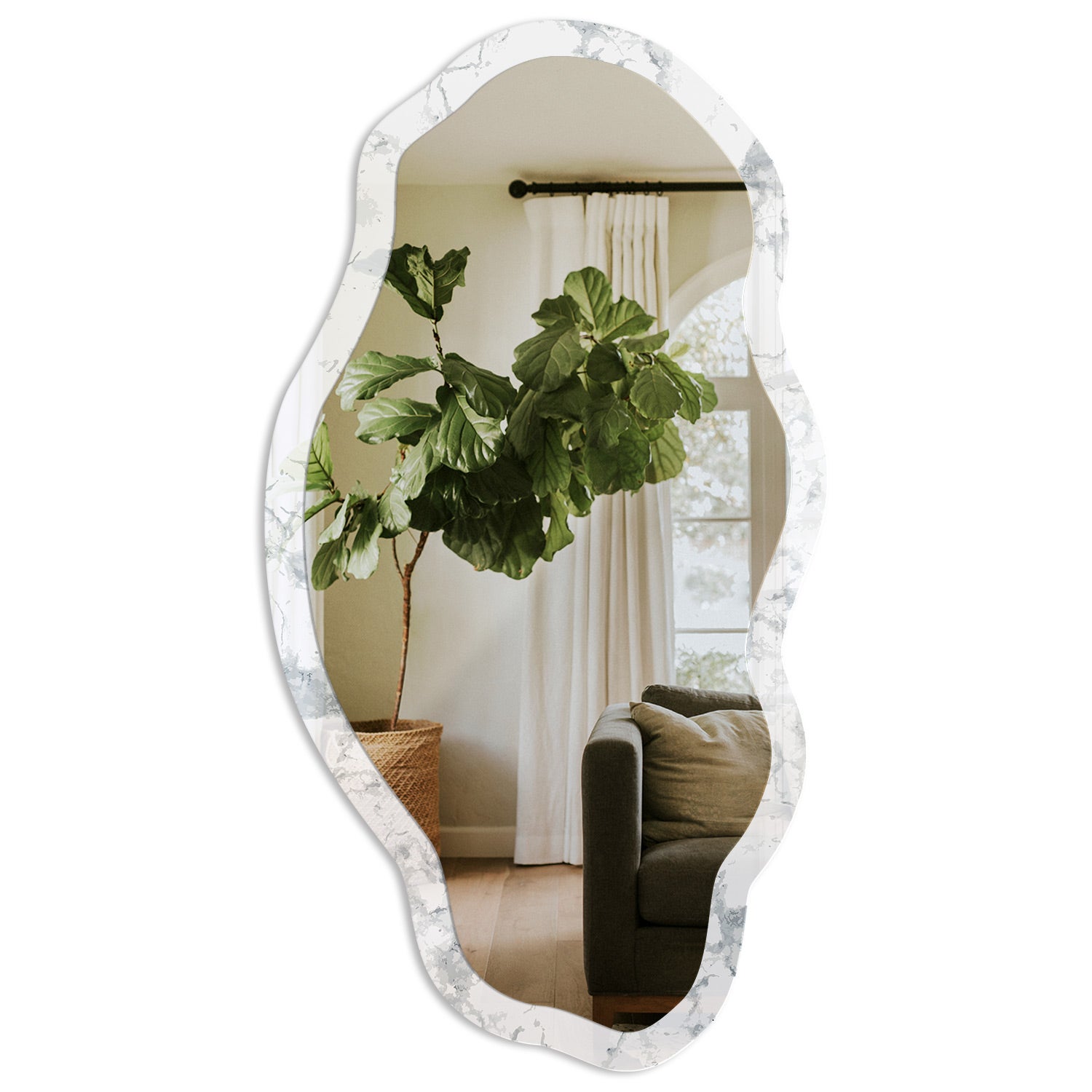 Stylowe lustro designerskie z hartowanego szkła - Marmurowa estetyka 52x97cm