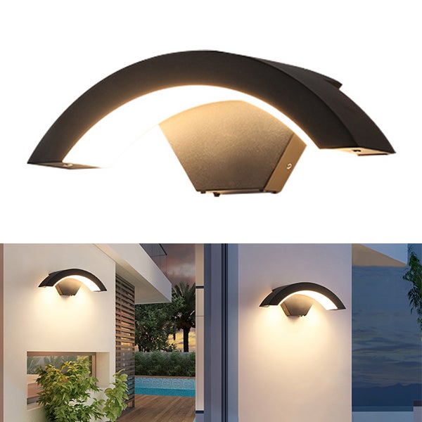 1 sztuka zewnętrznej lampy LED na ścianę, nowoczesne oświetlenie naścienne 18W IP65 wodoodporne, czarna lampa naścienna w kształcie księżyca