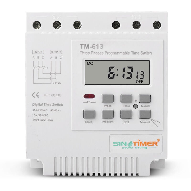 TM-613 Programowalny przekaźnik czasowy 380V / 50-60Hz 16A Przekaźnik tygodniowy Przełącznik czasowy mocy Trójfazowy wyłącznik czasowy