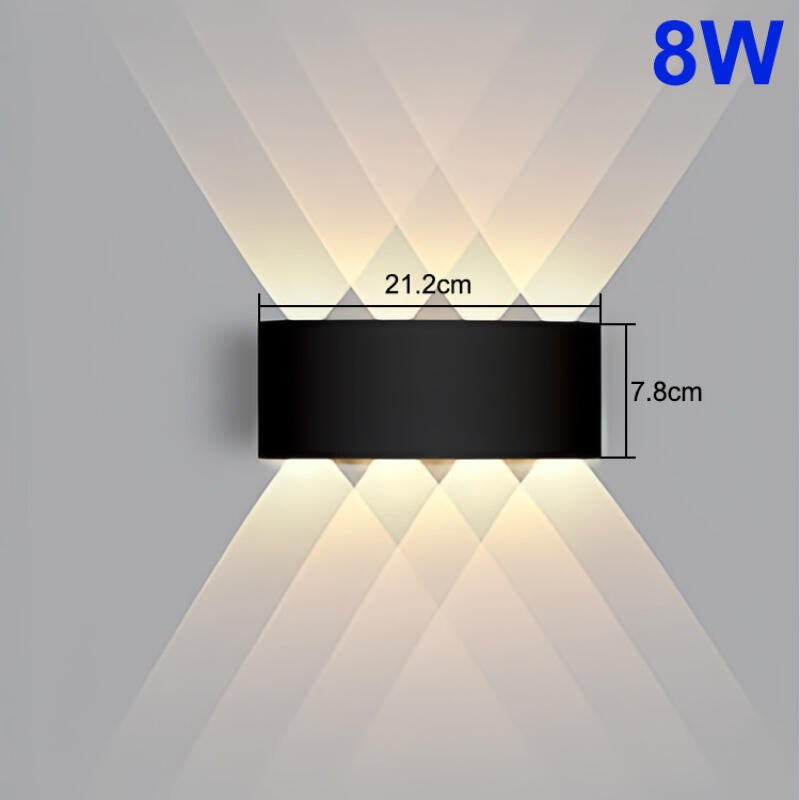 Kinkiet wewnętrzny LED 8W, obudowa z czarnego tworzywa sztucznego – oświetlenie dwukierunkowe – nadaje się do salonów, sypialni i przedpokojów – ciep