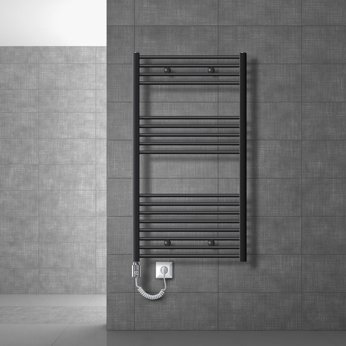 LuxeBath Elektryczny grzejnik lazienkowy Sahara 750x1200 mm Antracyt Proste podlaczenie boczne i pret grzejny 900W Termostat i wyswietlacz cyfrowy,