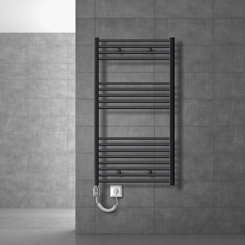 LuxeBath Elektryczny grzejnik lazienkowy Sahara 750x1200 mm Antracyt Proste podlaczenie boczne i pret grzejny 900W Termostat i wyswietlacz cyfrowy,