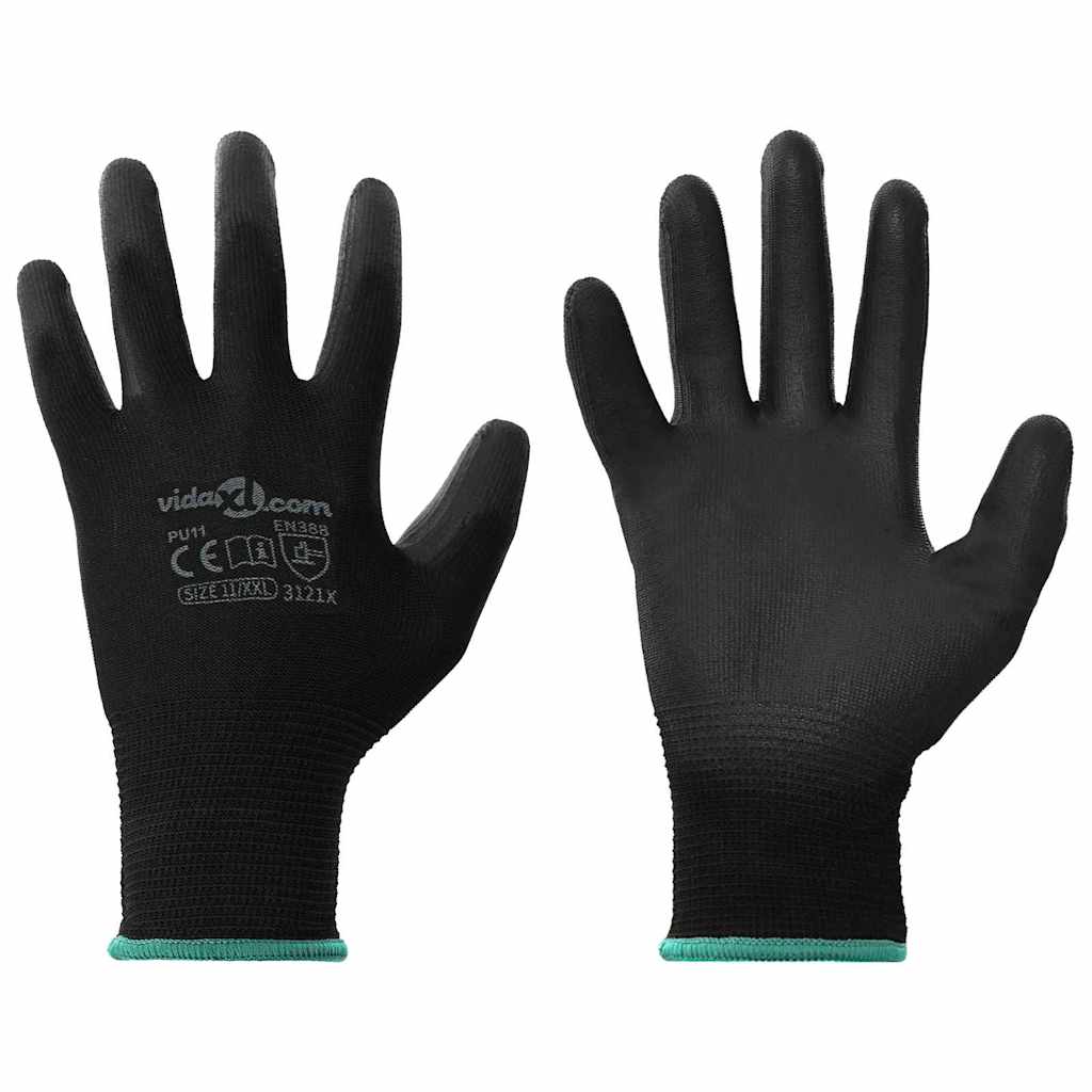Rękawice Robocze 12 pcs Czarny 11 / XXL Poliester vidaXL