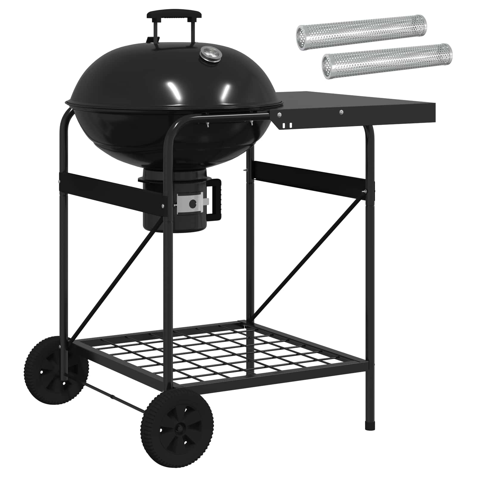 Grill Węglowy Okrągły na Kółkach Stalowy Czarny do Ogrodu