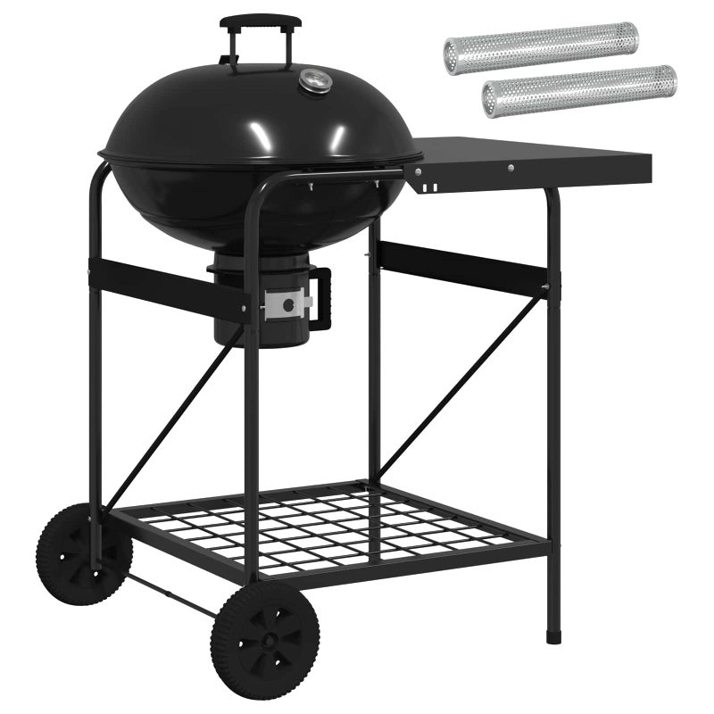 Grill Węglowy Okrągły na Kółkach Stalowy Czarny do Ogrodu