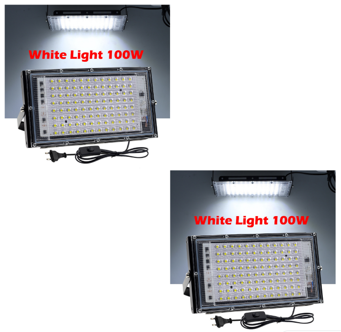 Zewnętrzny reflektor LED 100 W, zestaw 2 reflektorów LED, chłodna biel 6500 K, wodoodporny, do ogrodu, garażu, patio, stadionu.