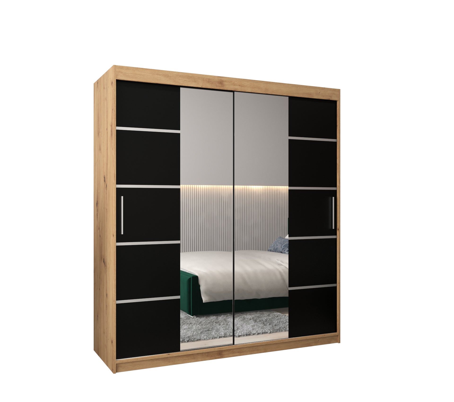 Szafa przesuwna garderoba Verona 4 180 x 62 x 200 cm Artisan + Czarny - Abiks Meble