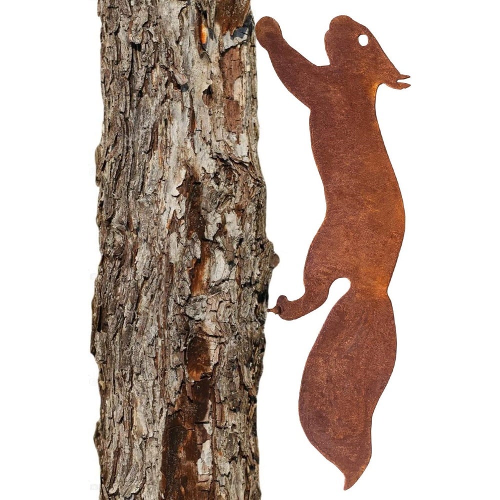 Wiewiórka na Drzewo - Metalowa Dekoracja Ogrodowa - 30 cm - Naturalna Patyna Rdzy