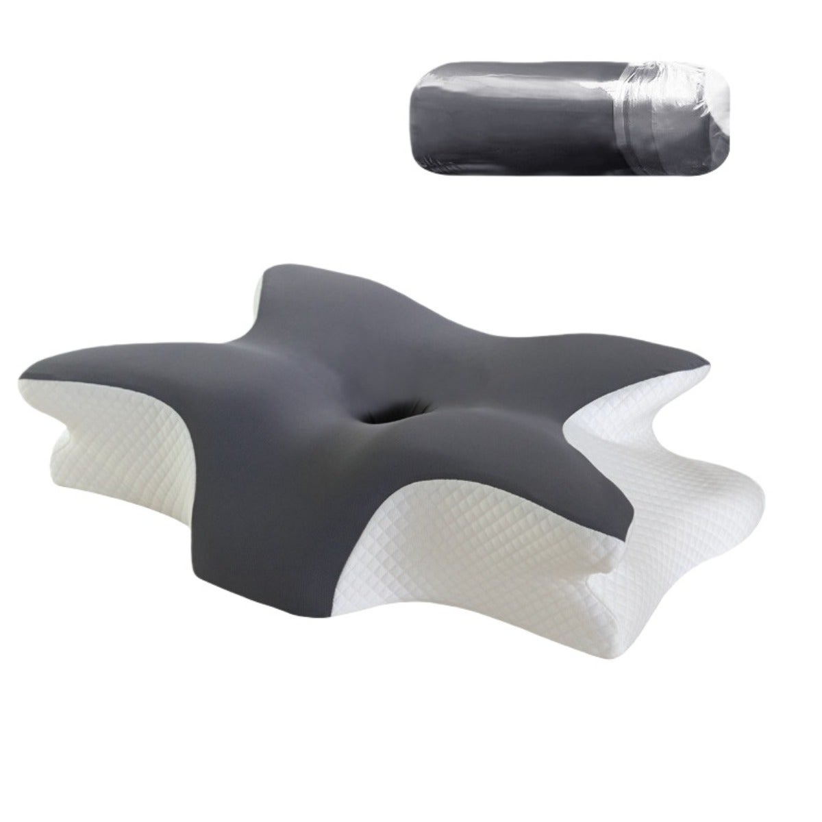 Poduszka motylkowa z pianki memory 60x40x13cm - Ergonomiczne wsparcie szyi dla głębokiego snu DarkGrey