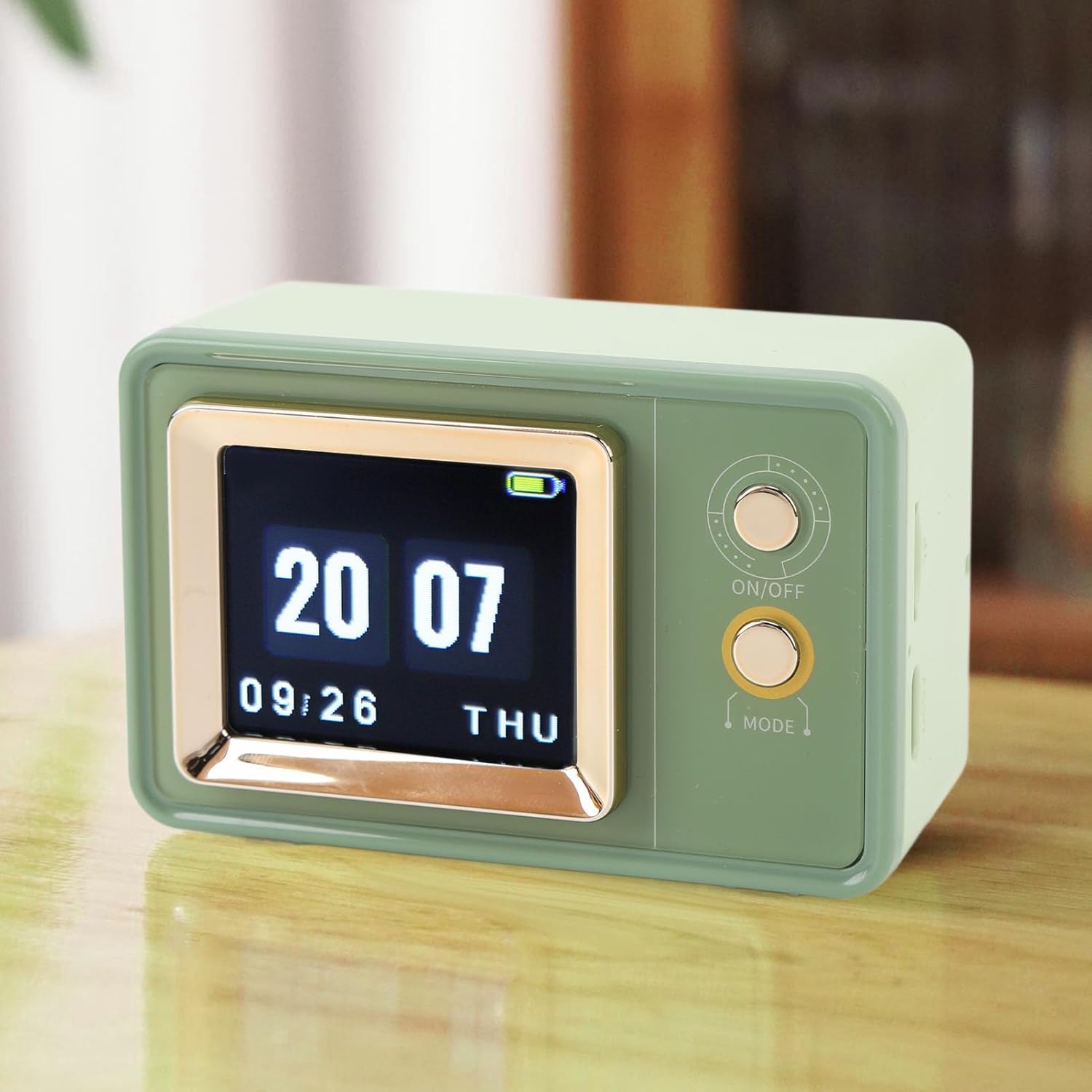 Mini zegar głośnik Bluetooth z bezprzewodowym ładowaniem retro na biurko do użytku na zewnątrz ekran DIY odpowiedni do codziennego użytku zielony