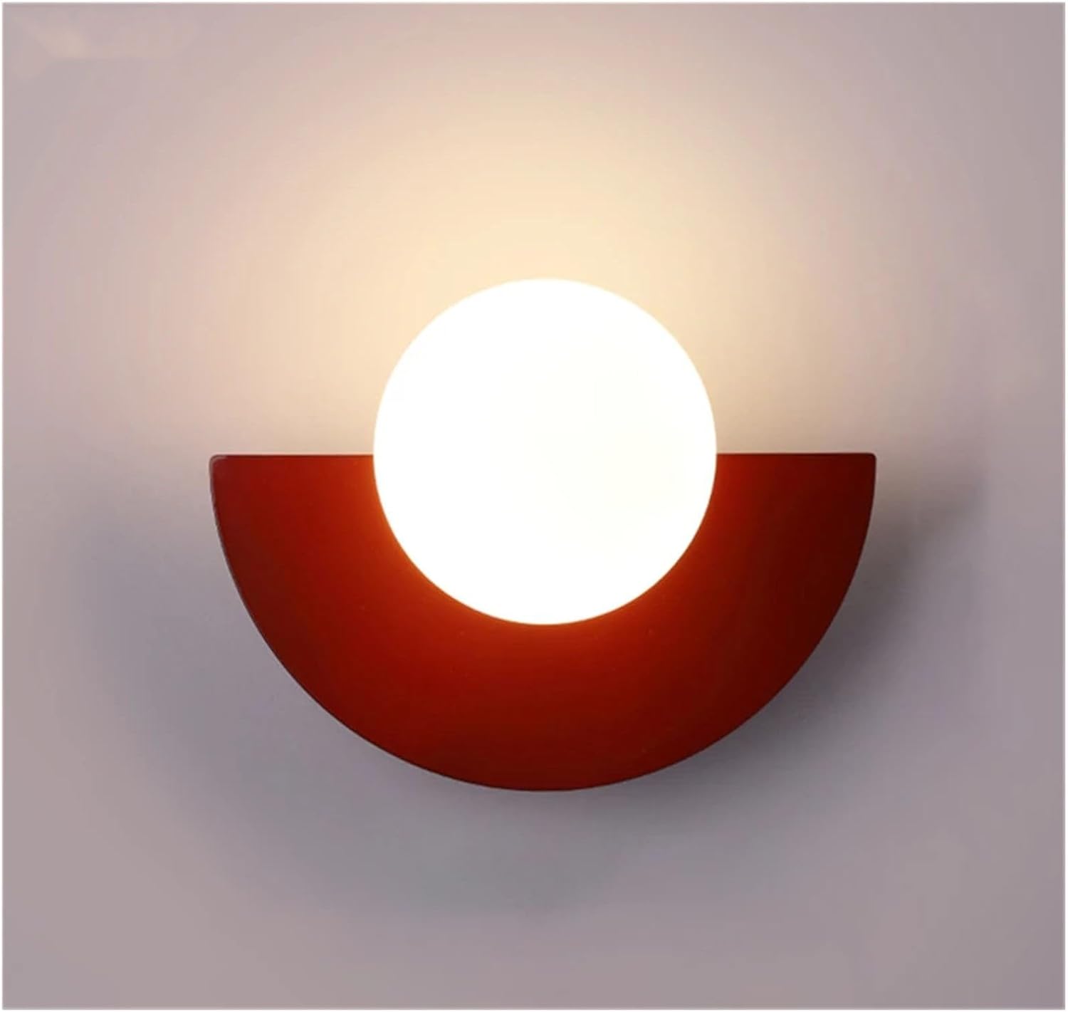 Dekoracyjna lampa ścienna z kulistym kloszem, idealna do sypialni, przedpokoju lub jako lampka nocna (światło trójkolorowe, czerwone).