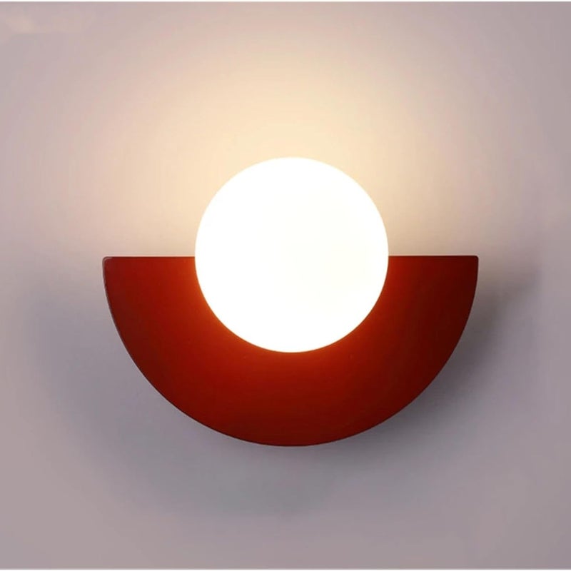 Dekoracyjna lampa ścienna z kulistym kloszem, idealna do sypialni, przedpokoju lub jako lampka nocna (światło trójkolorowe, czerwone).