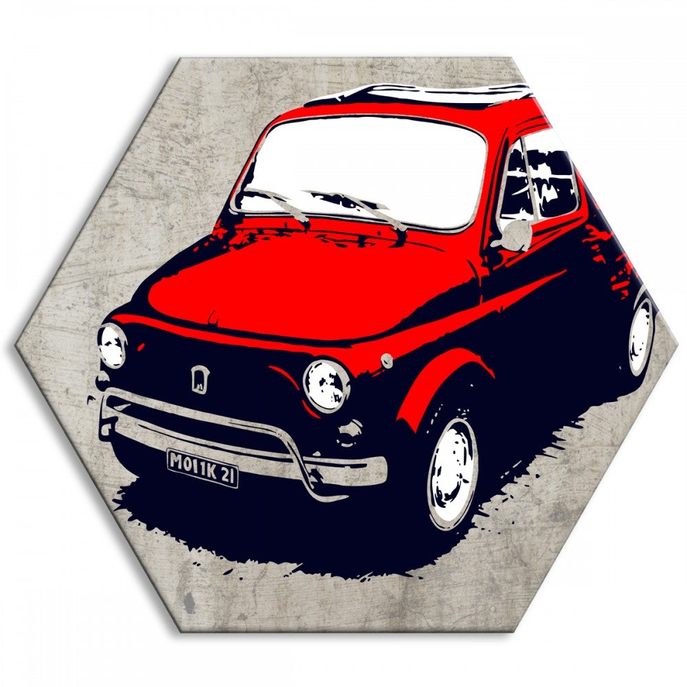 FIAT 500 - Kolor - Płótno sześciokątne - Obraz wydrukowany na płótnie i oprawiony w ramę PCV 80x80 cm