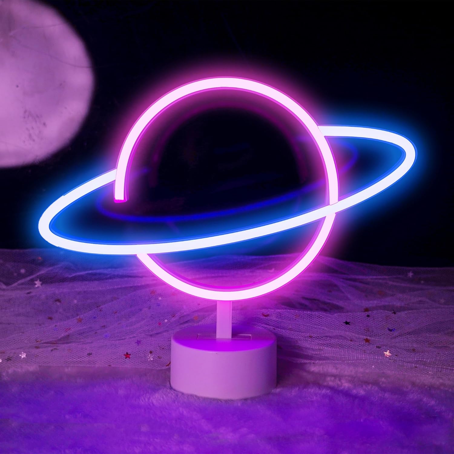 Podświetlany napis LED Planet – neonowa lampka nocna zasilana przez USB/baterię, dekoracja ścienna na prezent urodzinowy, dekoracja salonu na przyjęci