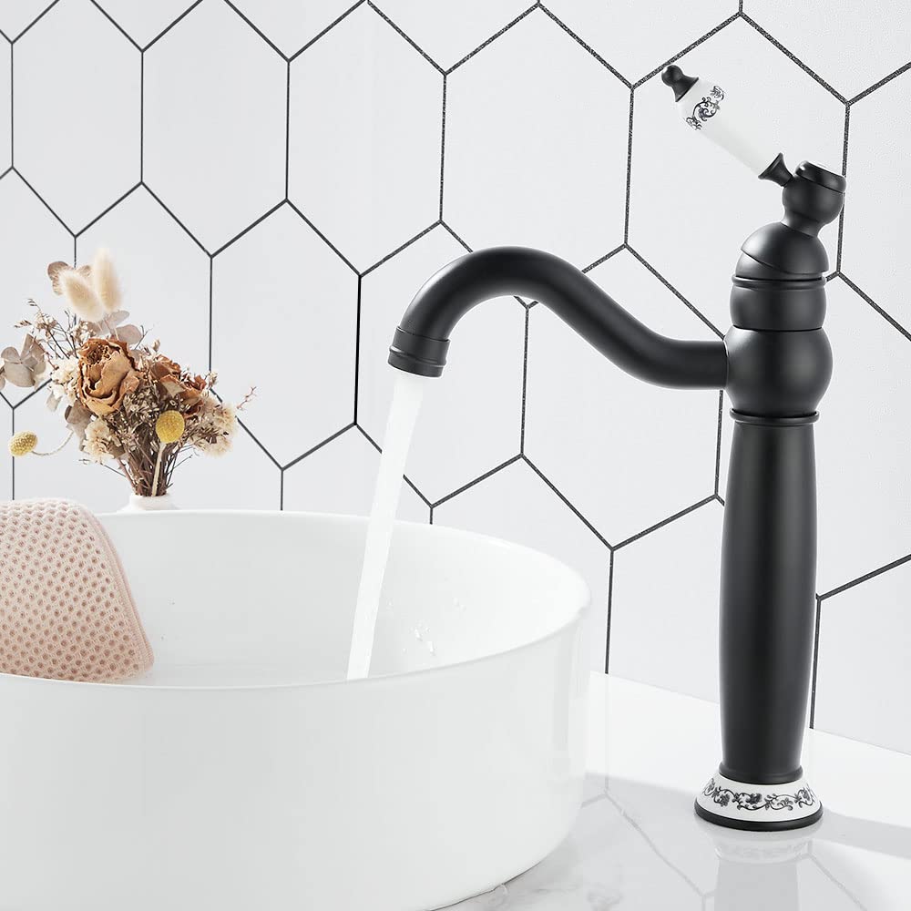 Wysoki kran umywalkowy, stylowy kran retro z uchwytem ceramicznym, kran do łazienki z możliwością obrotu o 360°, krany z mieszaczem z wężami.