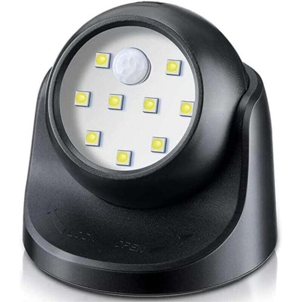 Bezprzewodowy reflektor LED do użytku wewnątrz i na zewnątrz z czujnikiem ruchu, automatycznym włączaniem/wyłączaniem i zasilaniem bateryjnym. Czarny.