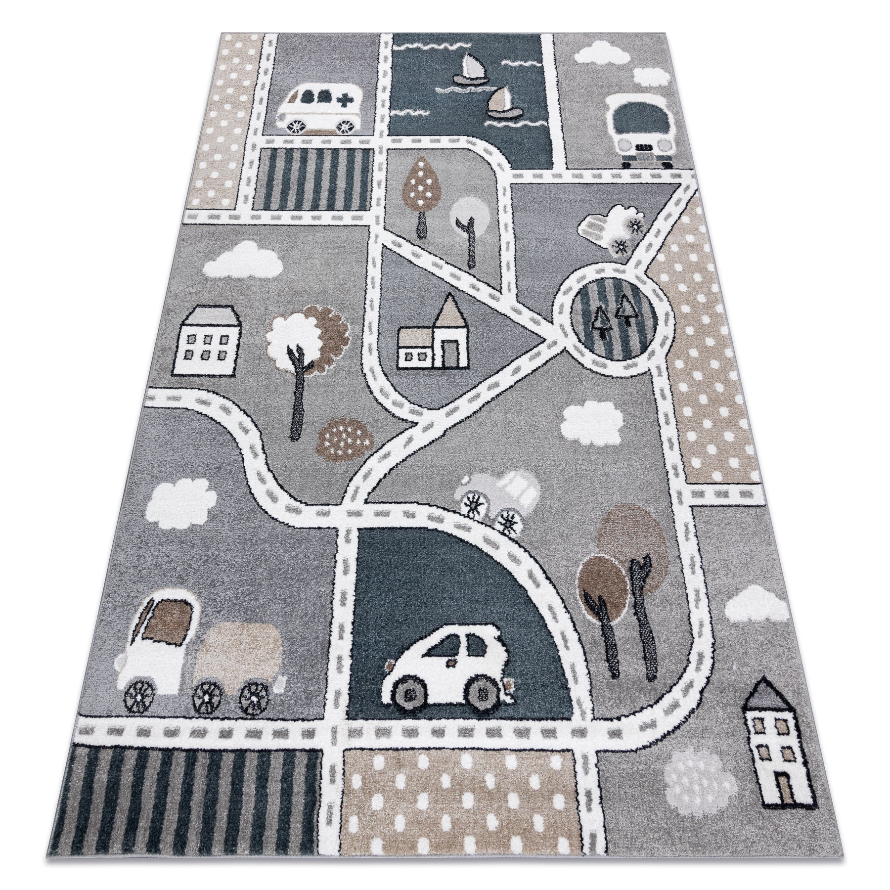 Dywan FUN Strade dla dzieci, ulica, miasto szary 240x330 cm