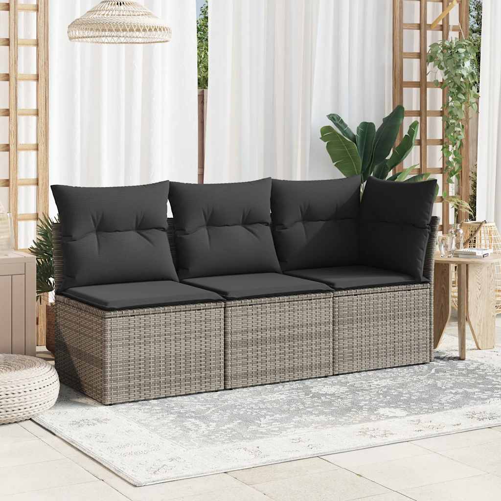 3-osobowa sofa ogrodowa z poduszkami, szara, polirattan