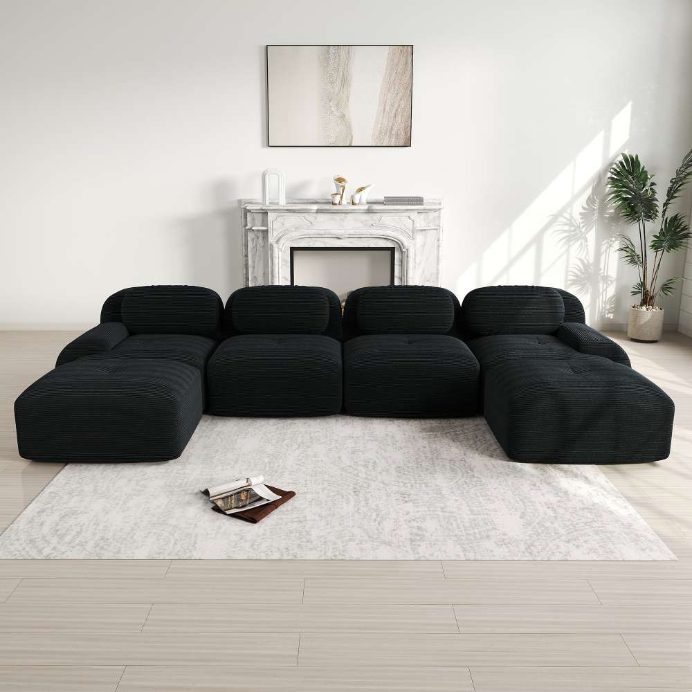 Modułowa sofa w kształcie litery U, nie wymaga montażu, oddychająca tkanina welurowa, wysoka elastyczność, przyjazna dla zwierząt