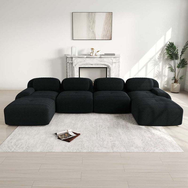Modułowa sofa w kształcie litery U, nie wymaga montażu, oddychająca tkanina welurowa, wysoka elastyczność, przyjazna dla zwierząt