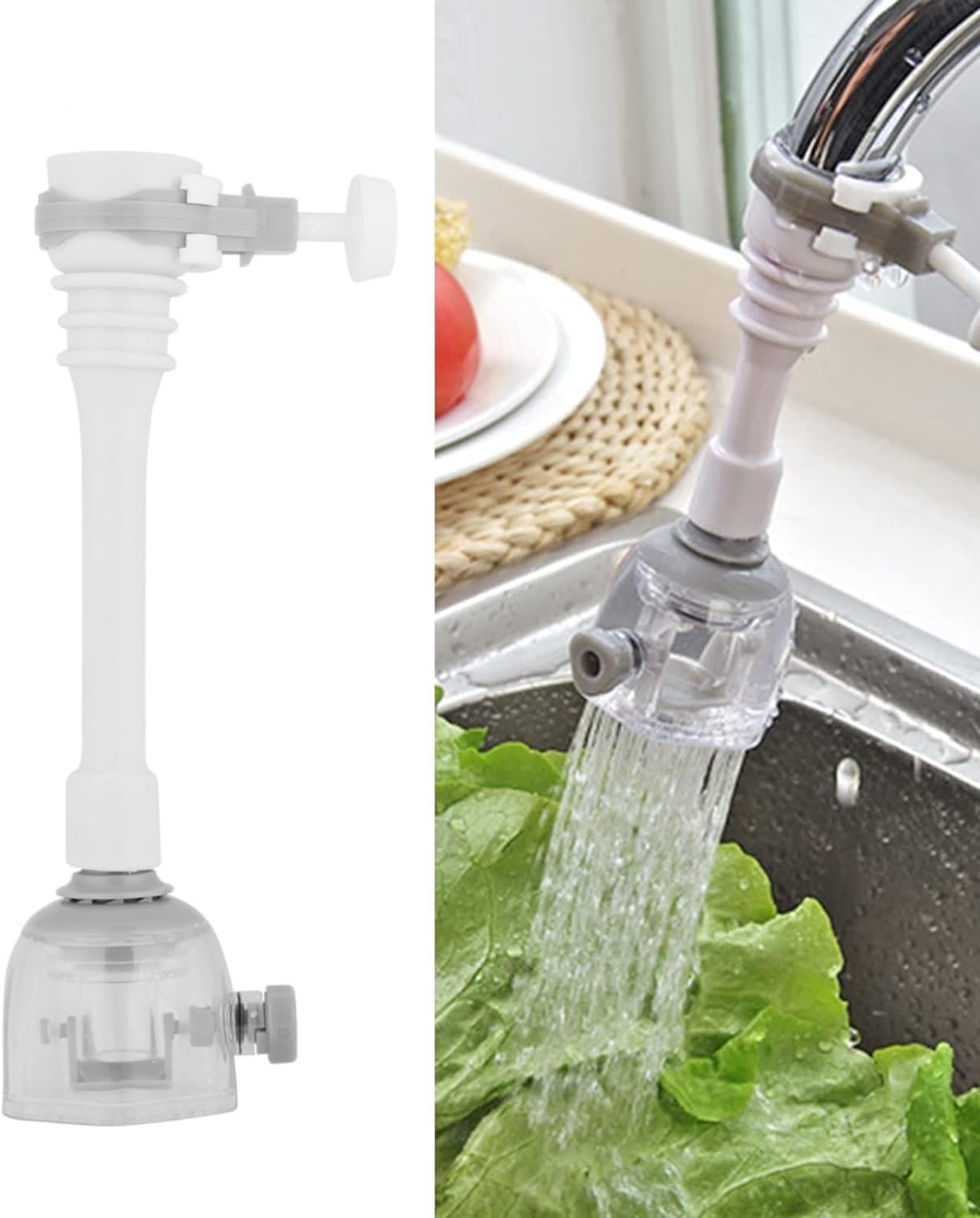Przedłużka do kranu kuchennego, obrotowy perlator 360°, 2 tryby, filtr do kranu, oszczędzacz wody do kranu kuchennego (18 cm – szary)