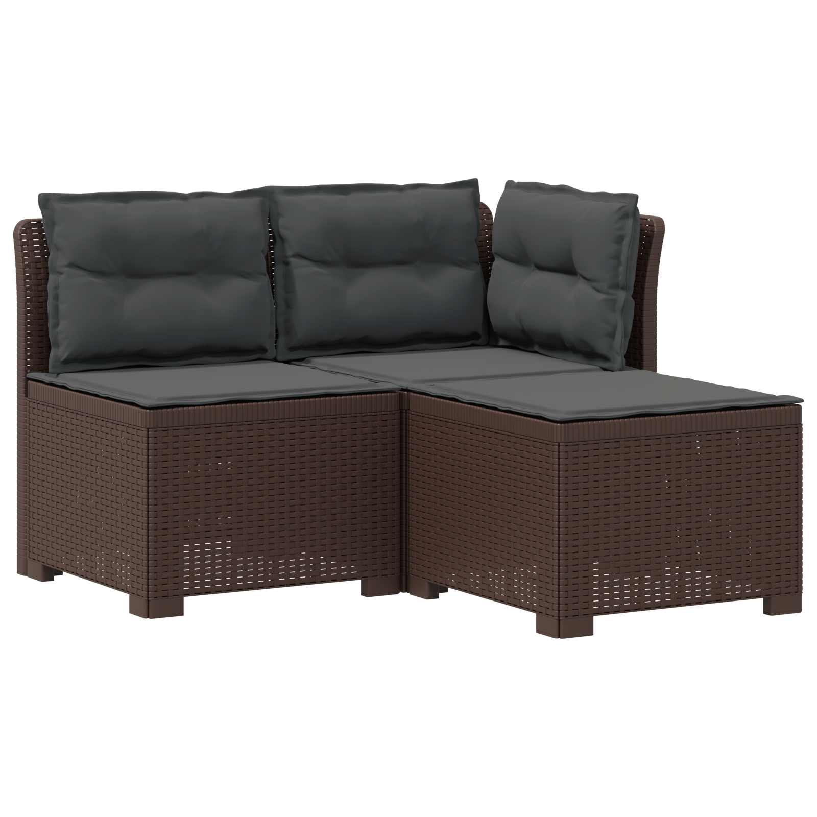 Sofa Ogrodowa Modułowa 3-Osobowa Plastikowa Brązowa z Poduszkami na Taras